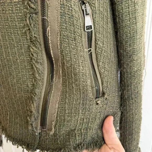 Zara Green Textured Weave Zip Jacket Distressed, Stud Detail small K47 - Picture 4 of 8